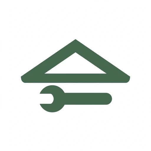 Hand tools on shingles icon for roof repair service